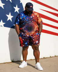 Big & Tall Men's Starry Sky Gradient Five-pointed Star Printed Short Sleeve Shirt Shorts Set