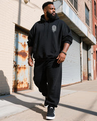 Big & Tall Men's Black Gothic Letter Print Hoodie Set