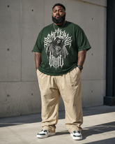 Big & Tall Men's Dark Gothic Font Jesus Figure Printed T-Shirt Pants Set