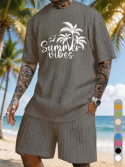 "Summer Vibes" Coconut Tree Bird Print Texture Large Size Vacation Suit
