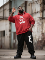 Big & Tall Men's Street Fashion Black Red Attitude Letter Print Hoodie Suit