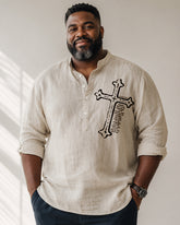 Big & Tall Men's Vintage Cross Scripture Print Collar Mid-Sleeve Shirt