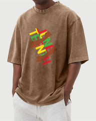 S-5XL Juneteenth Break Bound Theme Printed Wash Water Dressed T-Shirt