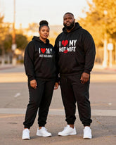Big & Tall Couples “I❤MY Hot Husband/Wife "Love Lip Print Hoodie Set