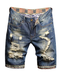 28-48 Size Irregular Distressed Flanged Denim Cropped Shorts