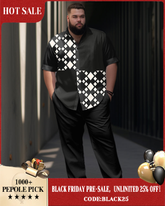 Men's Plus Size Geometric Patchwork Print Short Sleeve Shirt Trousers Suit