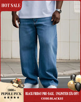 Plus Size Men's Daily Casual All-match Washing Water Pure Blue Denim Trousers