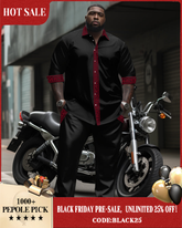 Men's Plus Size Simple Contrast Long Sleeve Lapel Shirt 2-Piece Set