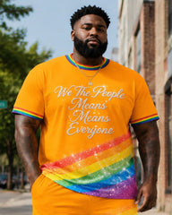 Big & Tall Men's Orange Rainbow We The People Slogan Print Round Neck Short Sleeve T-Shirt Shorts Set