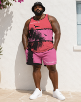 Big & Tall Men's Coconut PARADISE Letter Print Tank Top Shorts Set