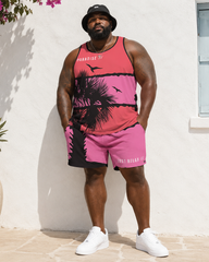 Big & Tall Men's Coconut PARADISE Letter Print Tank Top Shorts Set