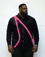 Big & Tall Men's Trendy Cool Black Phosphor Zipper Long Sleeve Shirt