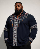 Big & Tall Men's African Style Diamond Arrow Print Long Sleeve Shirt