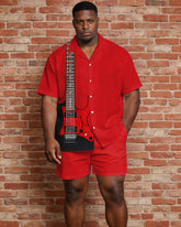 Big & Tall Men's Music Red Guitar Print Short Sleeve Shirt Shorts Set