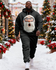 Big & Tall Men's Christmas Surprised Santa Claus Hoodie Set