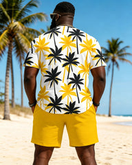 Big & Tall Men's Two-tone Coconut Tree Print Crewneck Short Sleeve T-Shirt Shorts Set