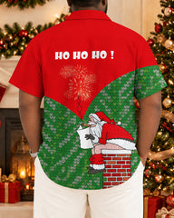 Big & Tall Men's Christmas Funny Santa Claus Printed Short Sleeve Shirt