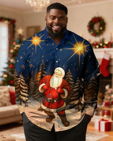 Big & Tall Men's Retro Santa Claus Print Long Sleeve Shirt