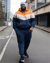 Men's Plus Size Casual Sports Hoodie Long Sleeve Rambler Color Block Two Piece Set