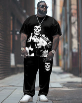 Men's Plus Size Street Fashion Music Skull Print T-Shirt Trousers Suit