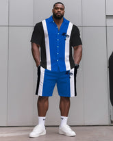 Big & Tall Men's Daily Leisure. Match 3 Color Striped Color. Micro Print Shirt Shorts Suit