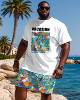 Big & Tall Men's Vacation Underwater World Pattern Printed T-Shirt Shorts Set