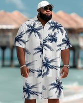 Big Guy Hawaiian Coconut Tree Print Pocket Short Sleeve Shirt Shorts Set