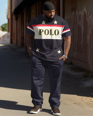 Men's Plus Size Color Matching Star Sports And Leisure Two-Piece Suit