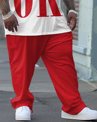 Men's Large Street Casual OK Alphabet Print T-Shirt Trousers Suit
