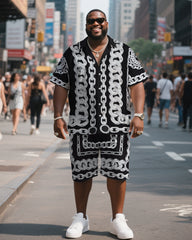 Big & Tall Men's Fun Chain Print Shirt Shorts Suit