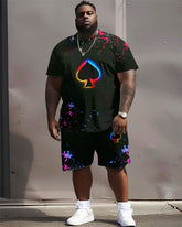 Men's Big and Tall Street Casual Fantasy Poker Print T-Shirt Shorts Set