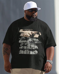 Men's Large Casual Colour Block Coconut Tree Print T-Shirt Pants Suit