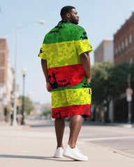Men's Plus Size Juneteenth Colorblock Printed Shirt Shorts Suit