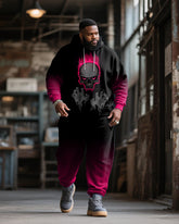Big & Tall Men's Street Fashion Gradient Rose Skull Print Hoodie Suit
