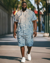 Men's Plus Size Hawaiian Gradient Fish Print Shirt Shorts Suit