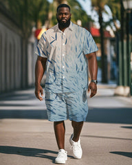 Men's Plus Size Hawaiian Gradient Fish Print Shirt Shorts Suit