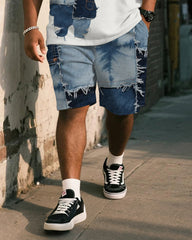 Big & Tall Men's Blue Denim Bear Print Tank Top Shorts Suit