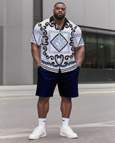Big & Tall Men's Daily Casual Street Fashion High-grade Printed Shirt Shorts Suit