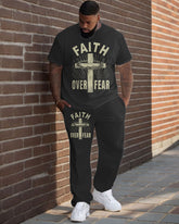 Men's Big & Tall Faith Over Fear Print T-Shirt Trousers Set