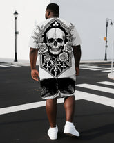 Endings Are Just Echoes Men's Romantic Skull Print Big & Tall Short Sleeve T-shirt Casual Set