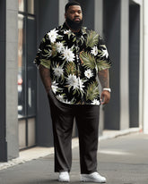 Men's Plus Size Business Casual Floral Plant Printed Short Sleeve Shirt Suit