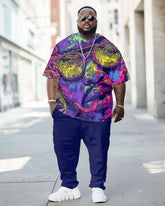 Men's Plus Size Street Fashion Abstract Graffiti Avatar Print T-Shirt Trousers Suit