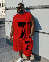 Men's Plus Size Red Size 7 Football Print Tank Top Shorts Suit