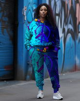 Women's Big and Tall Blue Floral Peace Hoodie Set (Pack of 2)