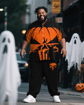Big & Tall Men's Halloween Pumpkin Skull Print Short Sleeve Shirt Trousers Suit