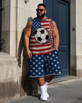 Big Men's American Flag Inspire Football SOCCER Letter Casual Basketball Vest and Shorts Set