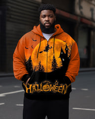 Men's Big & Tall Halloween Skull Pumpkin Zip Hoodie