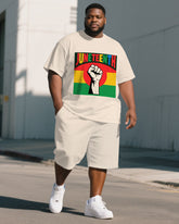 Big Men's Comic Style Fist Juneteenth Theme 2- Piece Short Sleeve T-Shirt & Shorts Suit