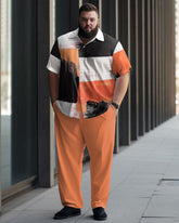 Men's Plus Size Business Abstract Color Matching Pattern Short Sleeve Shirt Suit