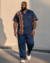 Big Boy Must-Have Retro Impression Totem Print Short Sleeve Shirt Trousers Suit